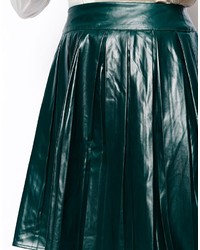 Asos Petite Pleated Skater Skirt In Leather Look