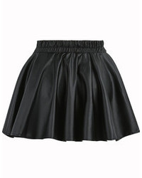 Pleated Flare Pu Black Skirt