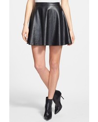 SUNDAY IN BROOKLYN Perforated Faux Leather Skater Skirt Black Small P