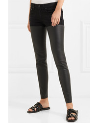 R13 Chaps Leather Paneled Mid Rise Skinny Jeans