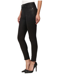7 For All Mankind High Waist Ankle Knee Seam Skinny In Black Leather Like