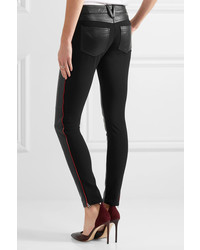 Versace Leather And Stretch Jersey Mid Rise Skinny Jeans Black
