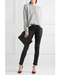 Versace Leather And Stretch Jersey Mid Rise Skinny Jeans Black