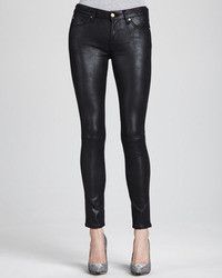 7 For All Mankind Leather Like Skinny Jeans Black