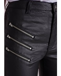 Missguided Sinner High Waisted Multi Zip Skinny Jeans Coated Black