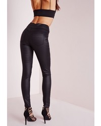 Missguided Sinner High Waisted Skinny Jeans Coated Black