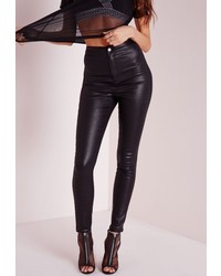 Missguided Vice Super Stretch High Waisted Skinny Jeans Coated Black