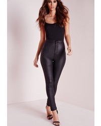 Missguided Vice Super Stretch Wet Look High Waisted Coated Skinny Jeans Black