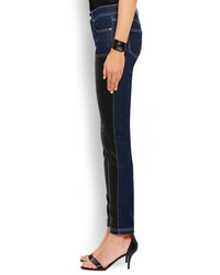 Givenchy Skinny Jeans In Dark Blue Denim And Black Leather Dark Denim