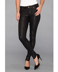 7 For All Mankind The Knee Seam Skinny W Contoured Waistband In Crackle Leather Like Black