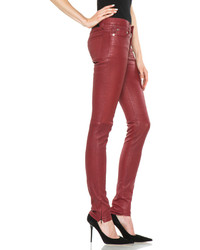 BLK DNM 5 Pocket Skinny Leather Pant In Blood Red