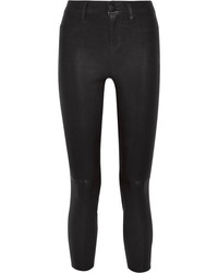 L'Agence Adelaide Cropped Leather Skinny Pants Black