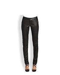Alice + Olivia Embellished Cutout Leather Pants Black