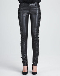 Alice + Olivia Embroidered Panel Leather Pants