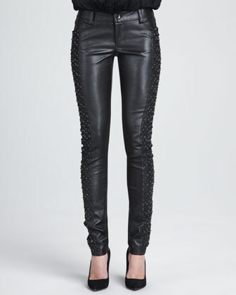 Alice + Olivia Embroidered Panel Leather Pants, $1,018