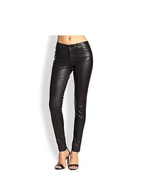 Alice + Olivia Leather 5 Pocket Skinny Pants Black