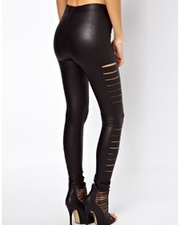 Asos High Waist Leggings In Leather Look With Slash Detail, $41, Asos