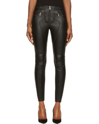 Givenchy Black Leather Gold Zip Skinny Trousers