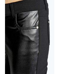 Boohoo Edith Leather Look Front Ponte Trousers