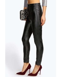 Boohoo Lara Leather Look Lace Up Side Skinny Trousers