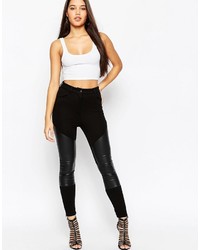 Asos Collection Leather Look Panel Skinny With Zip Hem