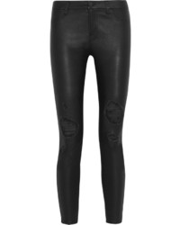 J Brand Distressed Leather Skinny Pants Black