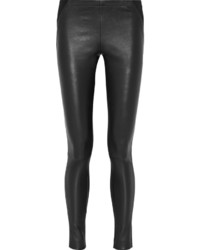 Donna Karan New York Leather Paneled Stretch Jersey Skinny Pants Black