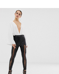 Missguided Petite Lace Up Leather Look Trousers