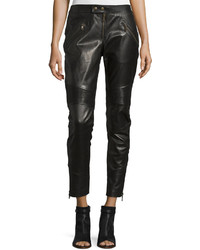 RED Valentino Leather Cropped Moto Pants Nero
