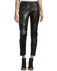RED Valentino Leather Cropped Moto Pants Nero