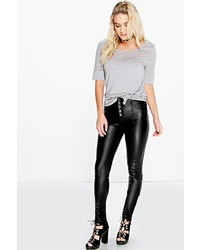 Boohoo Marnie Button Front Leather Look Skinny Trousers