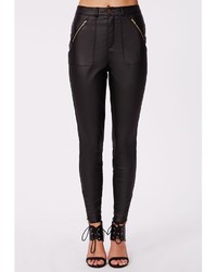 Missguided Agnes Faux Leather Zip Detail Skinny Trousers Black