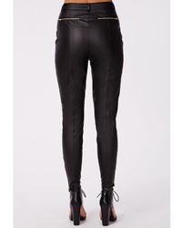 Missguided Agnes Faux Leather Zip Detail Skinny Trousers Black