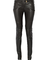 Balmain Moto Style Leather Skinny Pants Black
