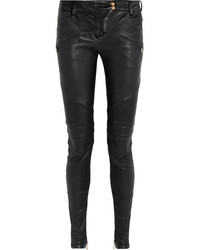 Balmain Moto Style Leather Skinny Pants Black