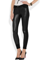 Karl Lagerfeld Patricia Faux Leather Paneled Jersey Skinny Pants