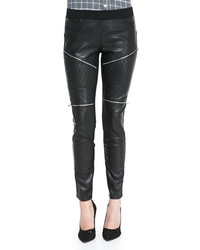Blank Quilted Zip Trim Faux Leather Moto Leggings Black
