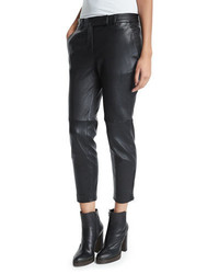Brunello Cucinelli Skinny Cropped Leather Pants Black
