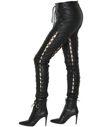 Unravel Skinny Lace Up Stretch Leather Pants