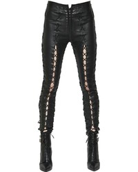 Unravel Skinny Lace Up Stretch Leather Pants