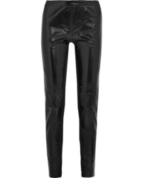 Gareth Pugh Stretch Jersey Paneled Glossed Leather Skinny Pants Black