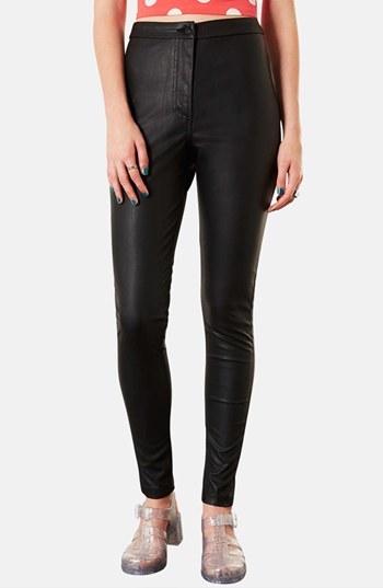 Topshop Petite faux leather skinny fit pants in chocolate - ShopStyle