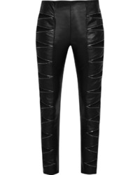 Saint Laurent Zip Detailed Cutout Leather Skinny Pants