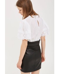 Topshop Belted Zip Front Leather Skirt