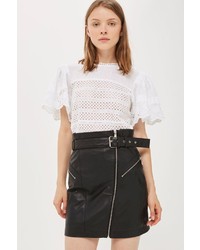 Topshop Belted Zip Front Leather Skirt