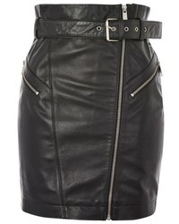Topshop Belted Zip Leather Skirt
