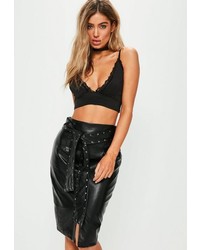 Missguided Black Faux Leather Stud Detail Midi Skirt