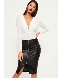 Missguided Black Zip Through Faux Leather Midi Skirt