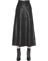 Saint Laurent Button Up Leather Midi Skirt