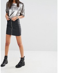 Missguided Coated Zip Front Skirt